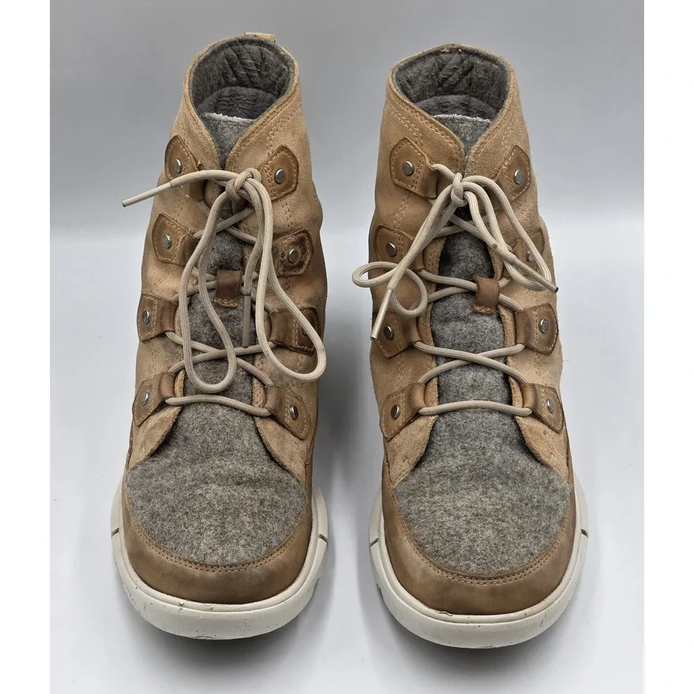 Sorel Women's 10 Explorer‎ II Joan Felt Waterproof Leather Suede Faux-fur Boots